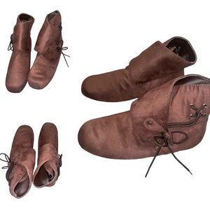 Funtasma Renaissance Brown Lace Ankle Strap Over Slip On Boots Sz S Bal Man Made